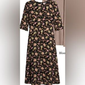 LOFT Black Dress with Floral Print with front slit